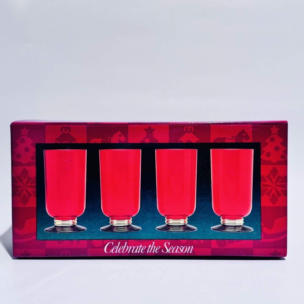 NEW Multicolor Highball Set of 4 Acrylic w Gold Accents Cups Tumblers Christmas‎